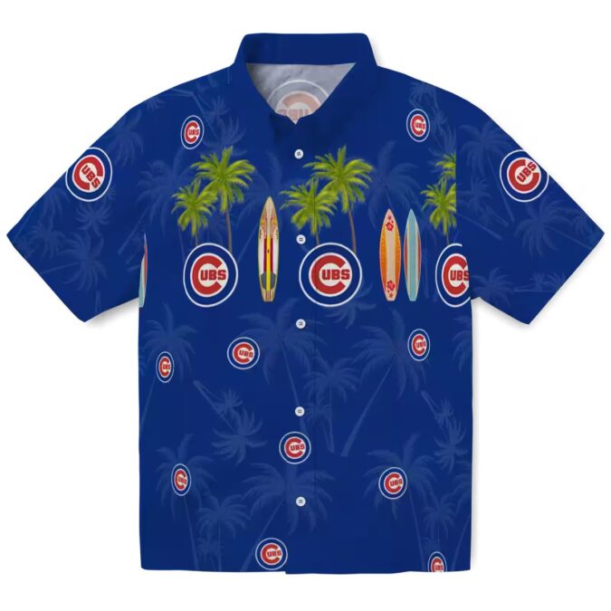 Chicago Cubs Surfboard Hawaiian Shirt - Blue Tropical Palm Design for Vacation & Beachwear