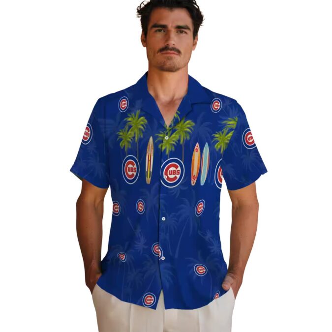 Chicago Cubs Surfboard Hawaiian Shirt - Blue Tropical Palm Design for Vacation & Beachwear