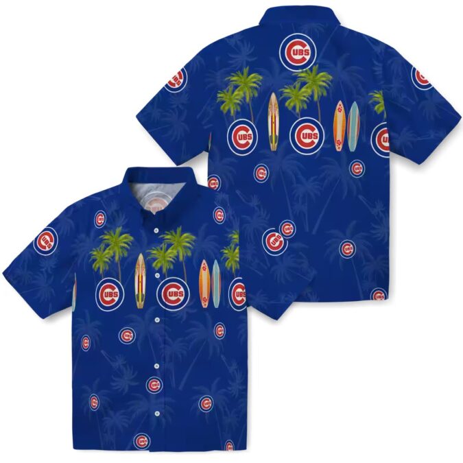 Chicago Cubs Surfboard Hawaiian Shirt - Blue Tropical Palm Design for Vacation & Beachwear