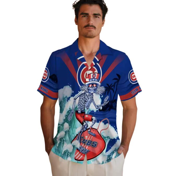 Chicago Cubs Surfing Skeleton Blue Hawaiian Shirt - Tropical Summer MLB Fan Apparel