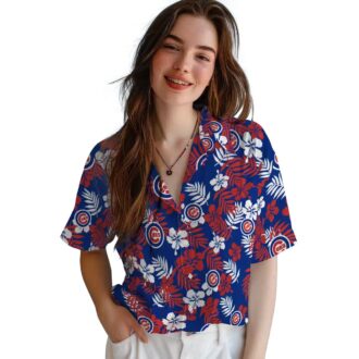 Chicago Cubs Tropical Floral Blue Hawaiian Shirt for Women - Summer MLB Fan Gear
