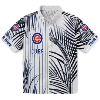 Chicago Cubs Tropical Palm Stripes Blue Black White Hawaiian Shirt - MLB Game Day Shirt
