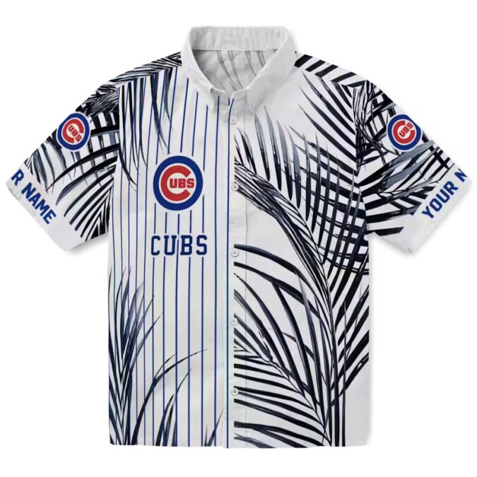 Chicago Cubs Tropical Palm Stripes Blue Black White Hawaiian Shirt - MLB Game Day Shirt