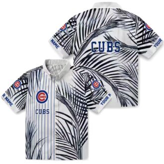 Chicago Cubs Tropical Palm Stripes Blue Black White Hawaiian Shirt - MLB Game Day Shirt