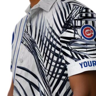 Chicago Cubs Tropical Palm Stripes Blue Black White Hawaiian Shirt - MLB Game Day Shirt