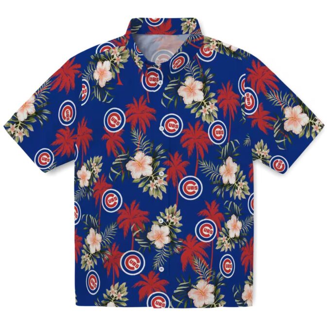 Chicago Cubs Tropical Palm Tree Floral Blue Hawaiian Shirt for Men - Summer Game Day Apparel