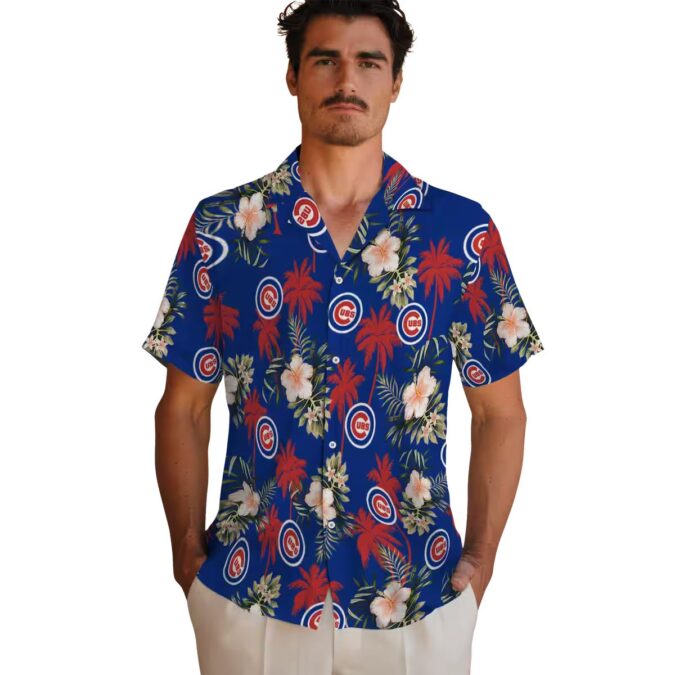 Chicago Cubs Tropical Palm Tree Floral Blue Hawaiian Shirt for Men - Summer Game Day Apparel