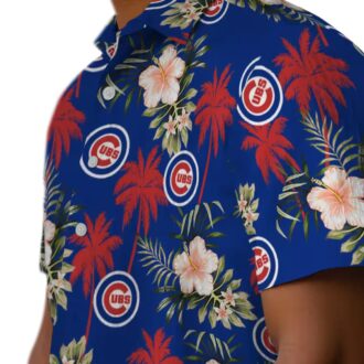 Chicago Cubs Tropical Palm Tree Floral Blue Hawaiian Shirt for Men - Summer Game Day Apparel