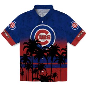 Chicago Cubs Tropical Sunset Pattern Hawaiian Shirt - Blue & Black Summer Shirt for Fans