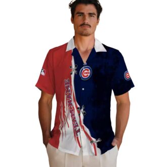 Exclusive Chicago Cubs Edgy Streaks Hawaiian Shirt - Blue White Tropical Shirt for Summer Vacation