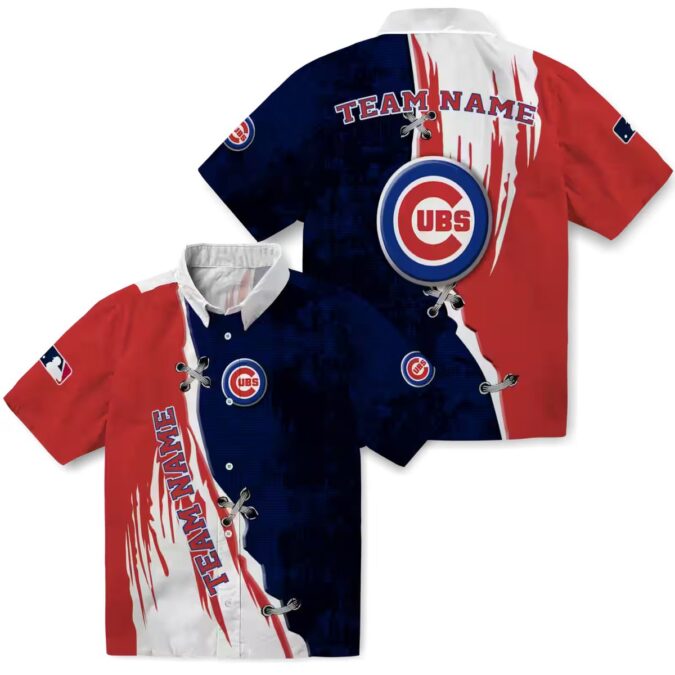 Exclusive Chicago Cubs Edgy Streaks Hawaiian Shirt - Blue White Tropical Shirt for Summer Vacation