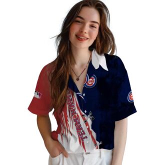 Exclusive Chicago Cubs Edgy Streaks Hawaiian Shirt - Blue White Tropical Shirt for Summer Vacation
