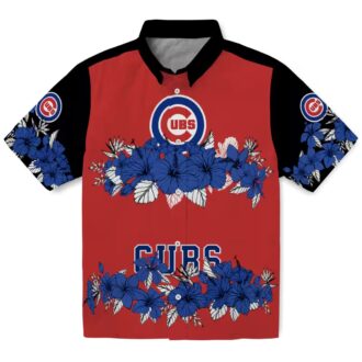 MLB Chicago Cubs Blue & Black Hawaiian Shirt - Hibiscus Floral Vacation Wear