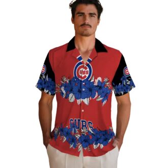 MLB Chicago Cubs Blue & Black Hawaiian Shirt - Hibiscus Floral Vacation Wear