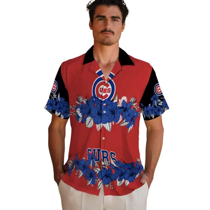 MLB Chicago Cubs Blue & Black Hawaiian Shirt - Hibiscus Floral Vacation Wear