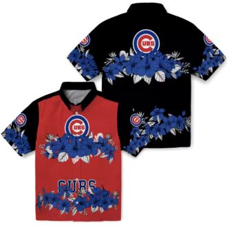 MLB Chicago Cubs Blue & Black Hawaiian Shirt - Hibiscus Floral Vacation Wear