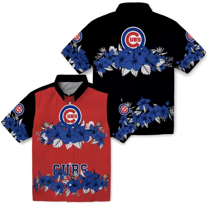 MLB Chicago Cubs Blue & Black Hawaiian Shirt - Hibiscus Floral Vacation Wear