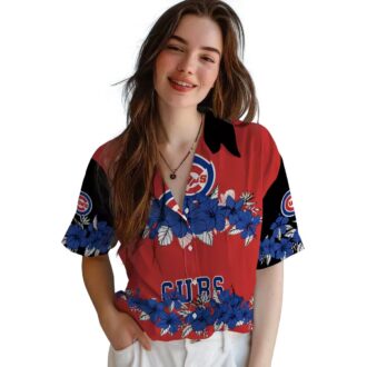 MLB Chicago Cubs Blue & Black Hawaiian Shirt - Hibiscus Floral Vacation Wear