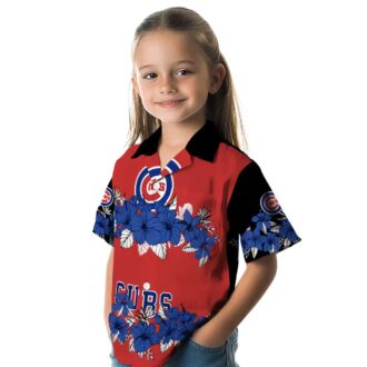 MLB Chicago Cubs Blue & Black Hawaiian Shirt - Hibiscus Floral Vacation Wear