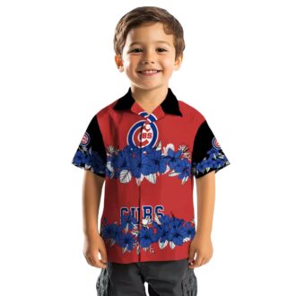MLB Chicago Cubs Blue & Black Hawaiian Shirt - Hibiscus Floral Vacation Wear