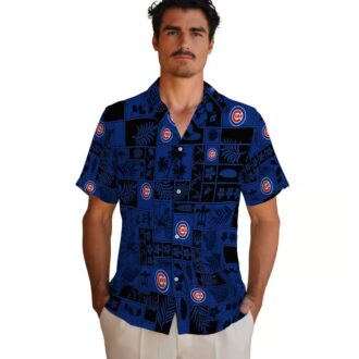 MLB Chicago Cubs Blue Black Hawaiian Shirt - Tropical Patchwork for Men