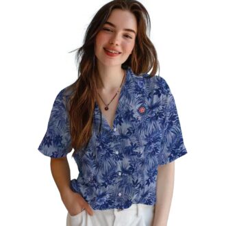 MLB Chicago Cubs Leafy Blue Hawaiian Shirt - Tropical Pattern Fan Gear for Summer