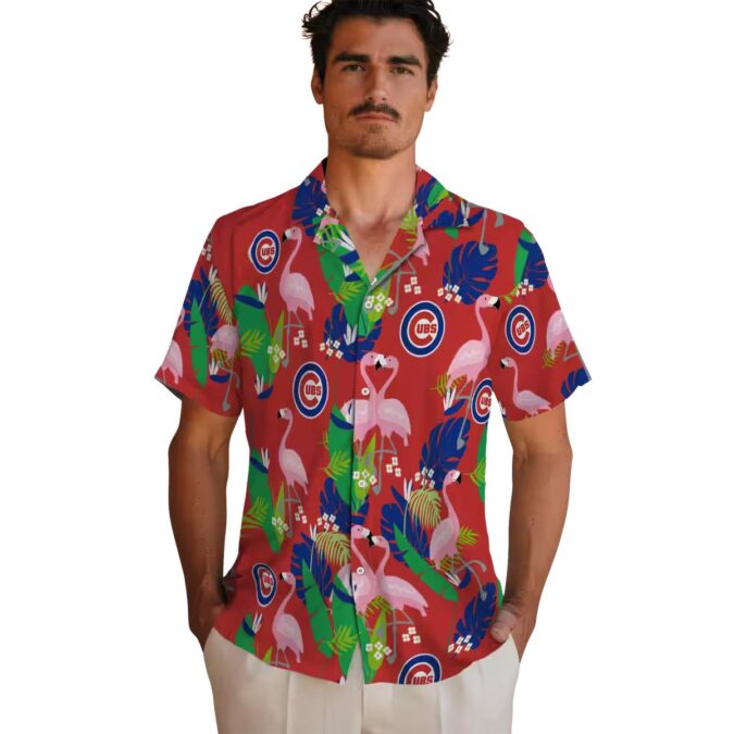 MLB Chicago Cubs Tropical Flamingo Foliage Hawaiian Shirt - Blue Green Summer Shirt for Men