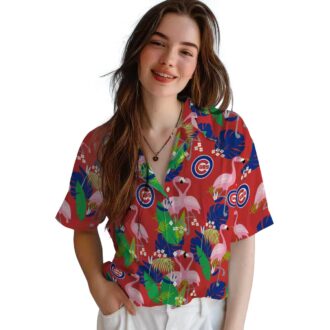 MLB Chicago Cubs Tropical Flamingo Foliage Hawaiian Shirt - Blue Green Summer Shirt for Men