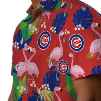MLB Chicago Cubs Tropical Flamingo Foliage Hawaiian Shirt - Blue Green Summer Shirt for Men