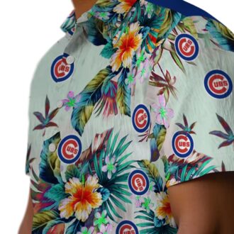Official MLB Chicago Cubs Hawaiian Shirt - Tropical Green Foliage Design for Summer