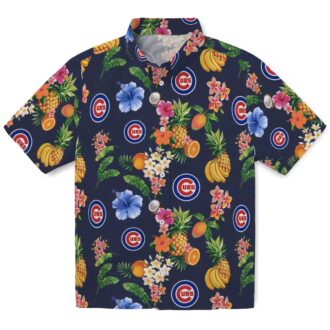 Shop Chicago Cubs Navy Blue Hawaiian Shirt with Hibiscus & Tropical Fruit Print