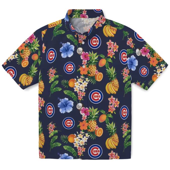 Shop Chicago Cubs Navy Blue Hawaiian Shirt with Hibiscus & Tropical Fruit Print
