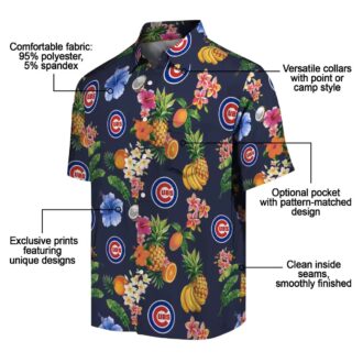 Shop Chicago Cubs Navy Blue Hawaiian Shirt with Hibiscus & Tropical Fruit Print