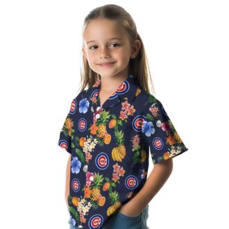 Shop Chicago Cubs Navy Blue Hawaiian Shirt with Hibiscus & Tropical Fruit Print