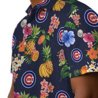 Shop Chicago Cubs Navy Blue Hawaiian Shirt with Hibiscus & Tropical Fruit Print