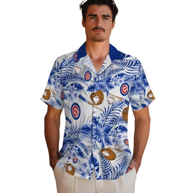 Women's Chicago Cubs Floral Hawaiian Shirt - MLB Baseball Blue White Shirt for Summer Vacation