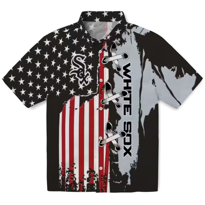 Black Chicago White Sox MLB Aloha Shirt - Stitched Flag Tropical Summer Style