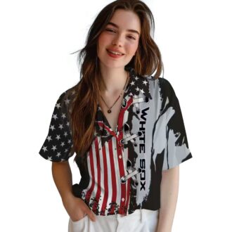 Black Chicago White Sox MLB Aloha Shirt - Stitched Flag Tropical Summer Style