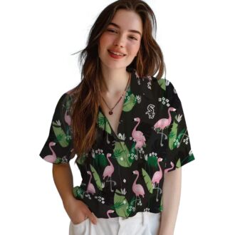 Black Flamingo Leaf Chicago White Sox Hawaiian Shirt for Men - MLB Summer Style