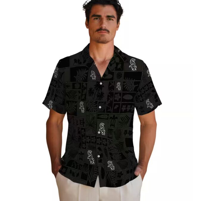 Black Tropical Patchwork Chicago White Sox Hawaiian Shirt - MLB Summer Beach Outfits
