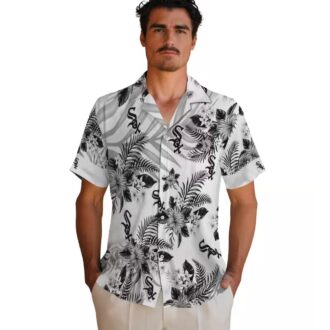 Chicago White Sox Black & White Hawaiian Shirt - MLB Hibiscus Palm Leaves Summer Beach Shirt