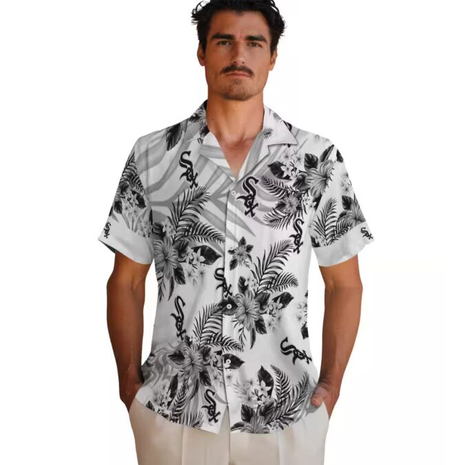 Chicago White Sox Black & White Hawaiian Shirt - MLB Hibiscus Palm Leaves Summer Beach Shirt
