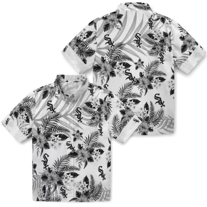 Chicago White Sox Black & White Hawaiian Shirt - MLB Hibiscus Palm Leaves Summer Beach Shirt