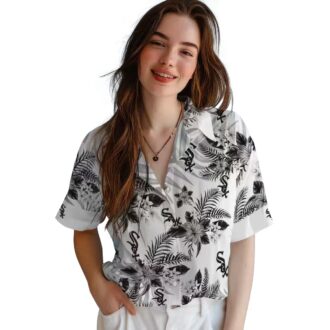 Chicago White Sox Black & White Hawaiian Shirt - MLB Hibiscus Palm Leaves Summer Beach Shirt