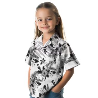 Chicago White Sox Black & White Hawaiian Shirt - MLB Hibiscus Palm Leaves Summer Beach Shirt