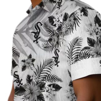 Chicago White Sox Black & White Hawaiian Shirt - MLB Hibiscus Palm Leaves Summer Beach Shirt