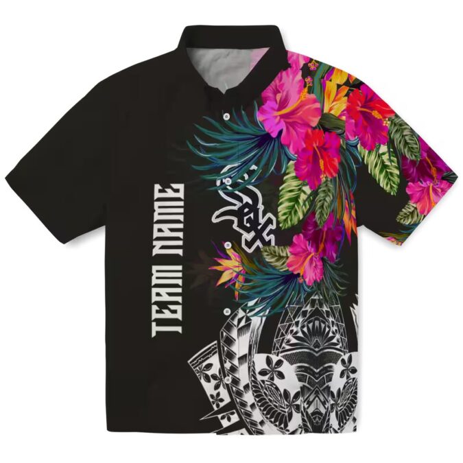 Chicago White Sox Black Hawaiian Shirt - Polynesian Floral MLB Beach & Game Day Shirt