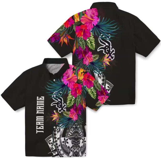 Chicago White Sox Black Hawaiian Shirt - Polynesian Floral MLB Beach & Game Day Shirt