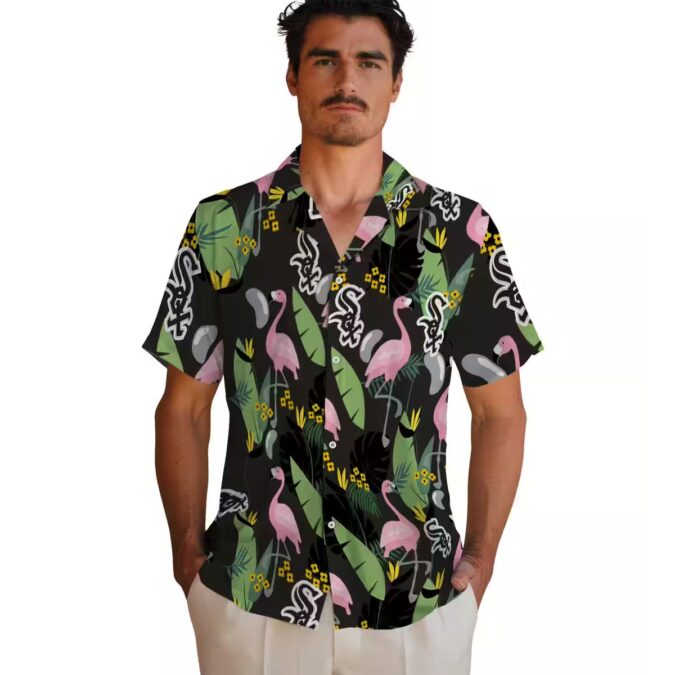 Chicago White Sox Flamingo Leaves Black Hawaiian Shirt - Perfect MLB Vacation Outfit