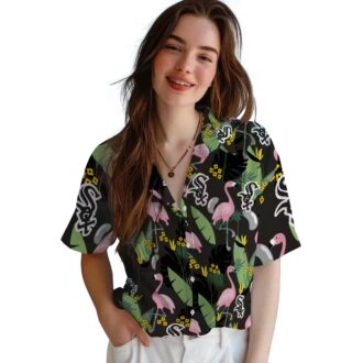 Chicago White Sox Flamingo Leaves Black Hawaiian Shirt - Perfect MLB Vacation Outfit